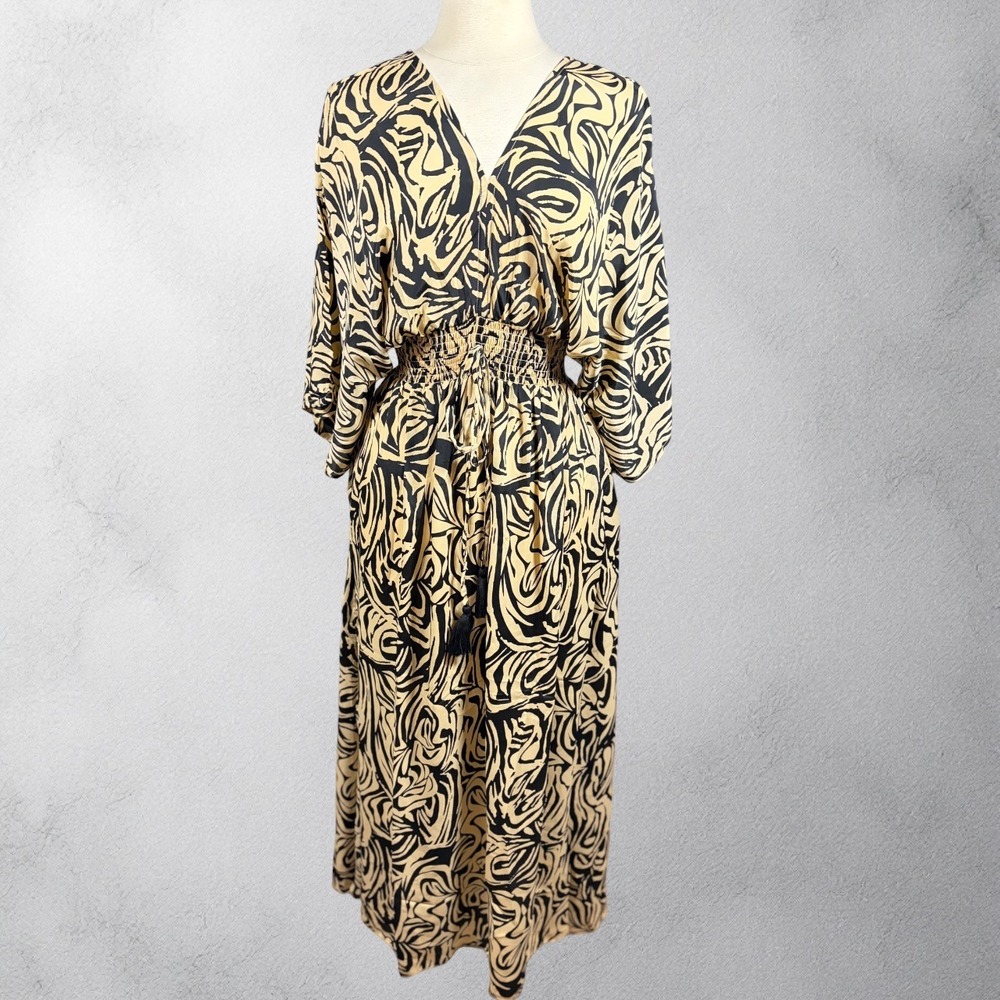 NWT WHITE WAVES 100% Silk Kimono Sleeve Beach Boho Maxi Dress, L/XL